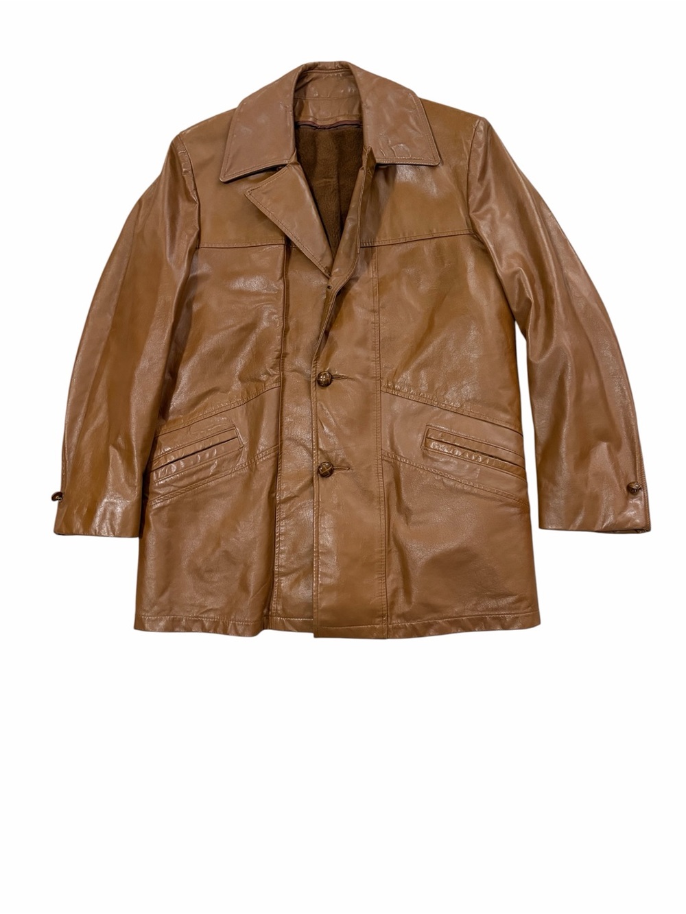 VTG Swagger Genuine Leather Button Coat Mens 40 USA Made Lined 70s Brown
